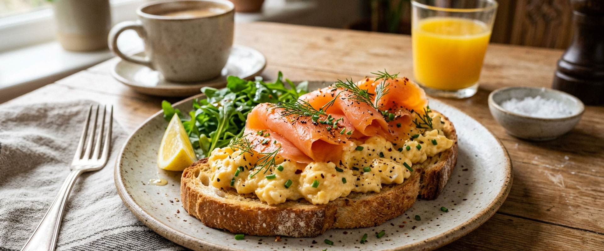 high protein meals for muscle gain with scrambled eggs and smoked salmon on toast